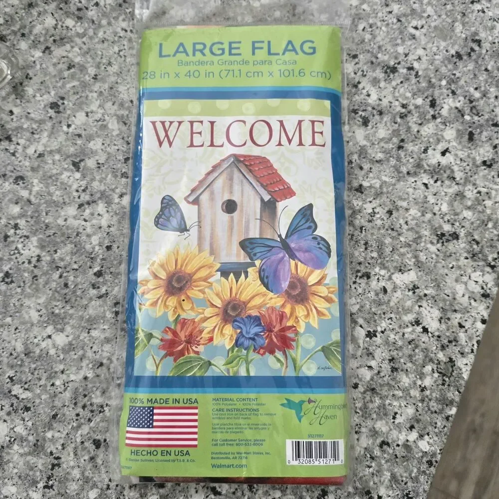 Hummingbird Haven House Flag‎ Garden Butterfly & Flowers Banner 28